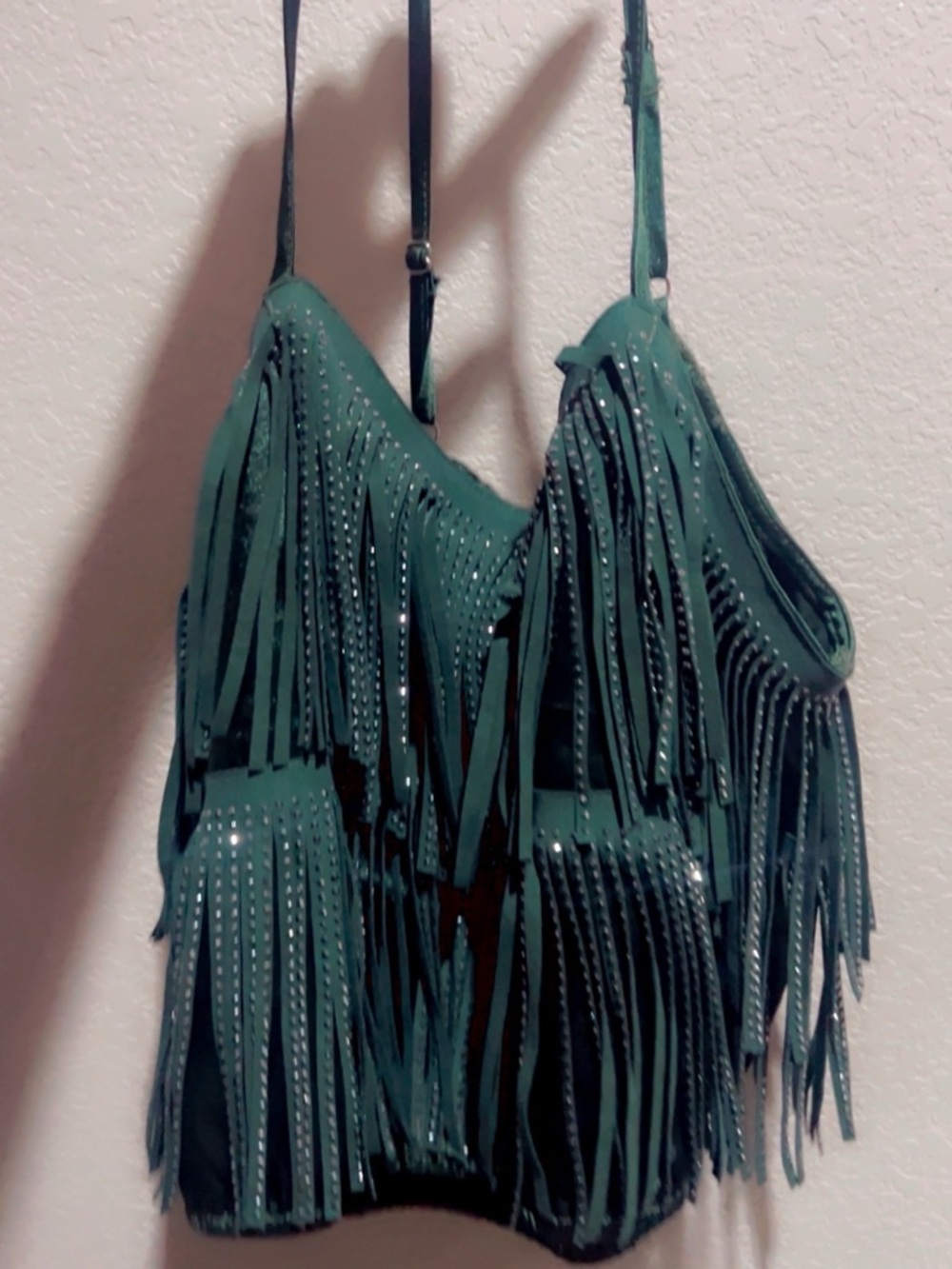 Buckle Teal Fringe Tank Top with Studs